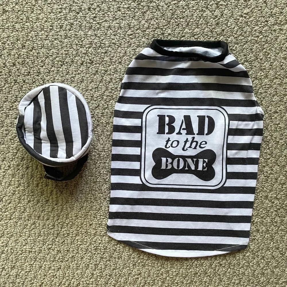 Bad To The Bone Jail House Black & White Striped Rock Dog Costume Uniform